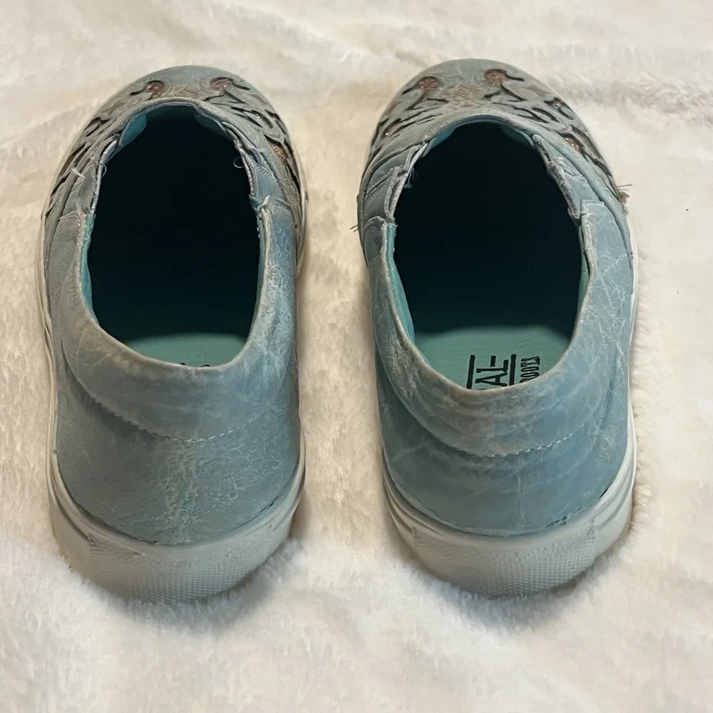 Ladies Corral Leather Sneakers E1564 Turquoise/Pink Inlay & Sequins Slip on NWOB
